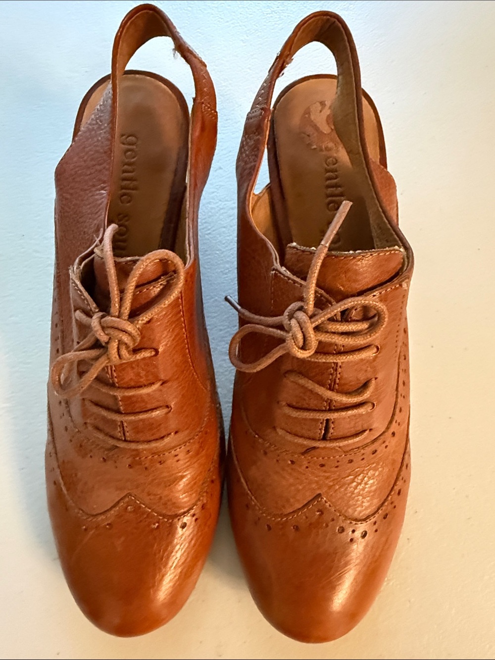 gentle souls Tan Leather Slingback Oxford Mules cognac color size 7 1/2